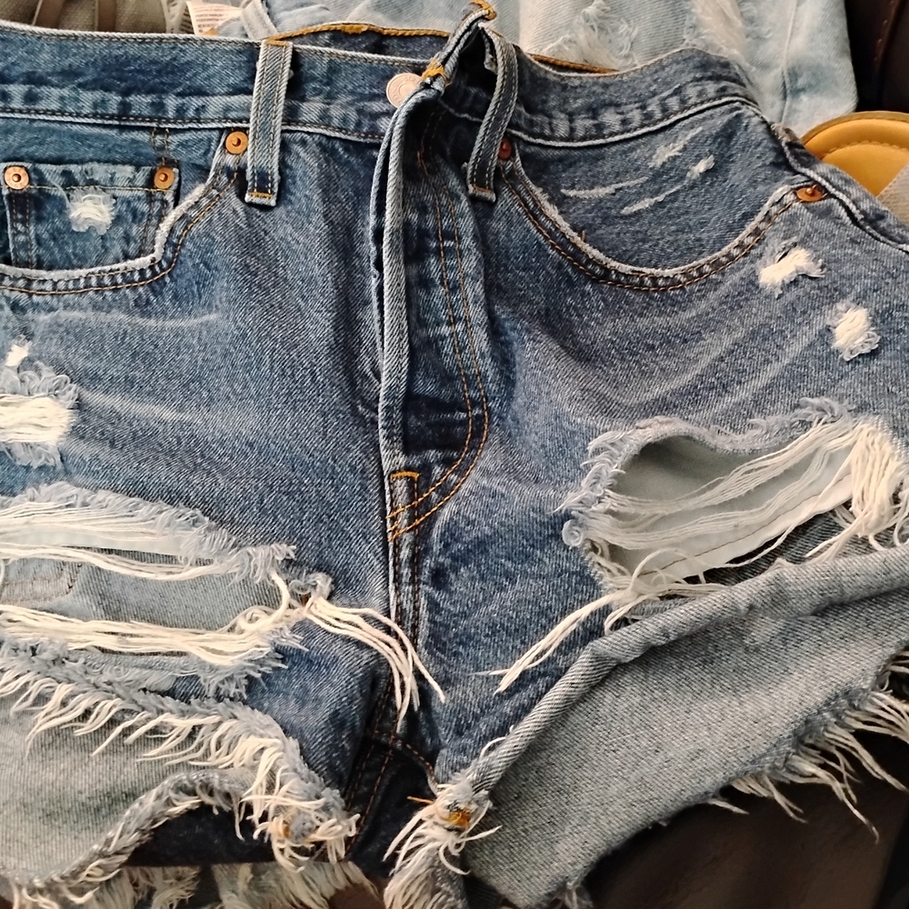 Levi's Blue Distressed Jean Shorts